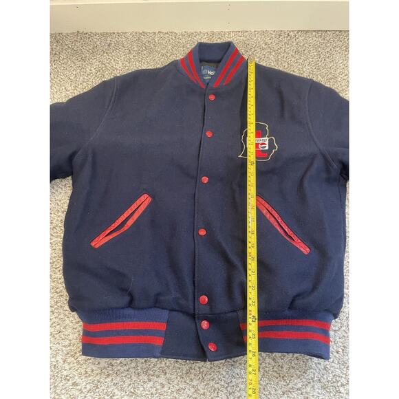 Original Holloway College Varsity Pepsi Logo Jacket Navy Red Size L - Picture 11 of 11